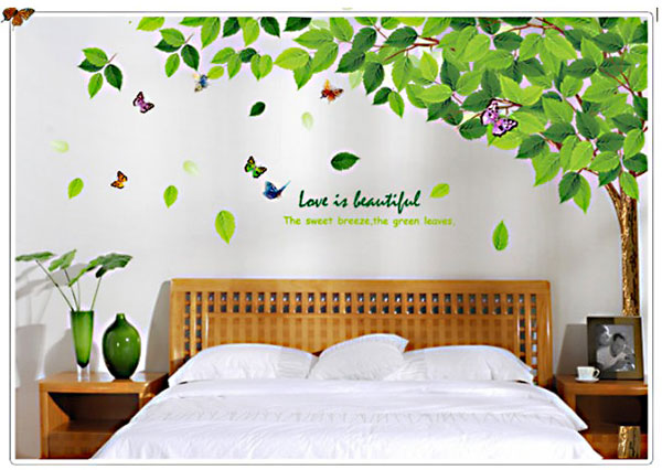 Decal Trang Trí Cây Lá Xanh Và Hoa Bướm