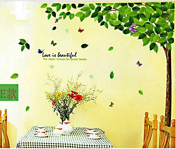 Decal Trang Trí Cây Lá Xanh Và Hoa Bướm