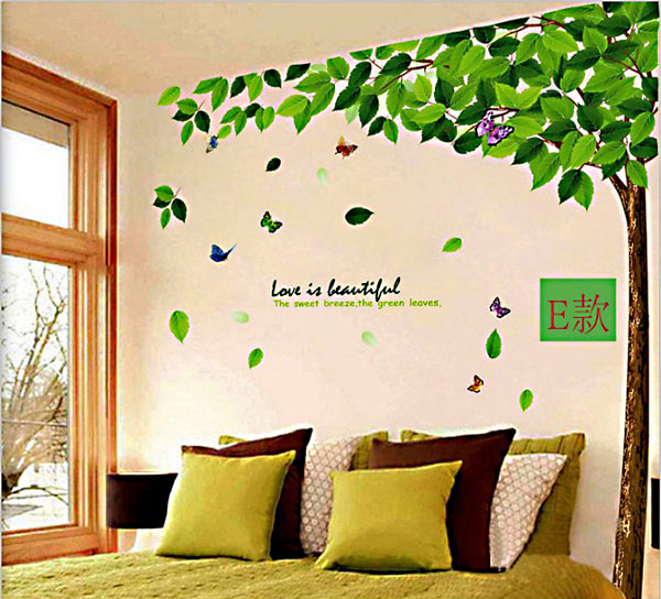 Decal Trang Trí Cây Lá Xanh Và Hoa Bướm
