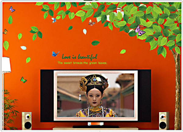 Decal Trang Trí Cây Lá Xanh Và Hoa Bướm
