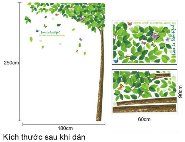 Decal Trang Trí Cây Lá Xanh Và Hoa Bướm