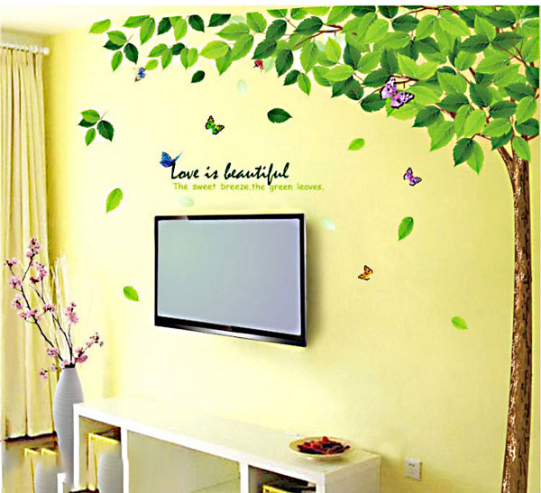 Decal Trang Trí Cây Lá Xanh Và Hoa Bướm
