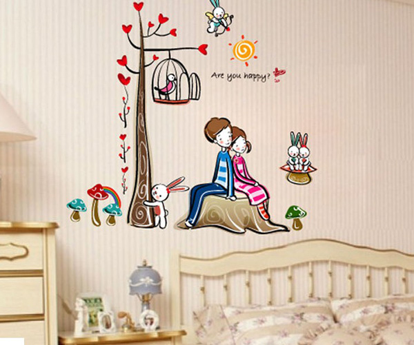 Decal Trang Trí Cây Trái Tim Và Đôi Tình Nhân