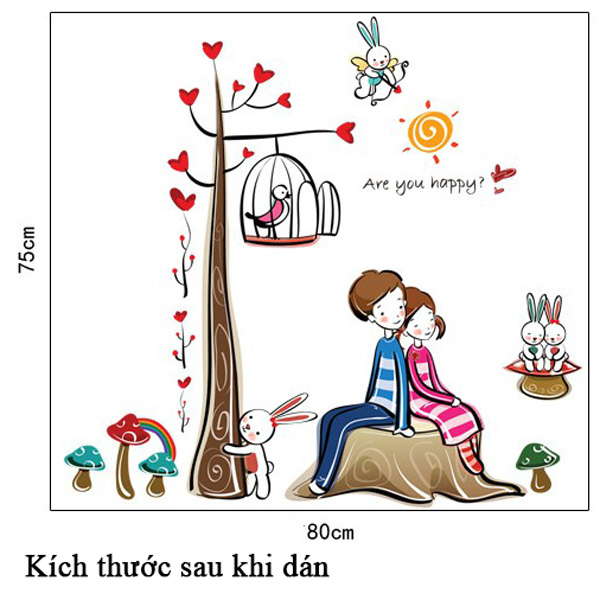 Decal Trang Trí Cây Trái Tim Và Đôi Tình Nhân