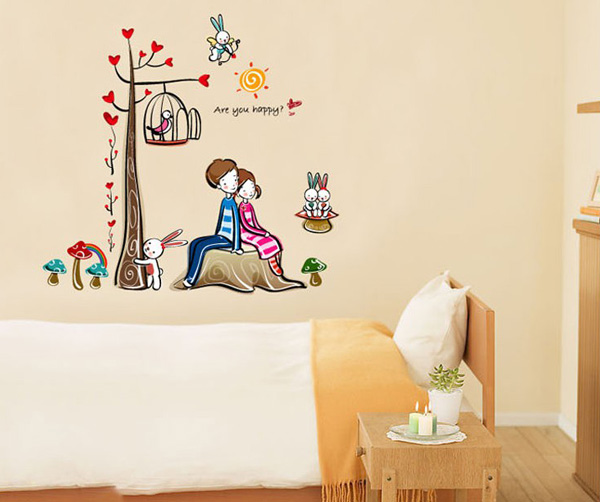 Decal Trang Trí Cây Trái Tim Và Đôi Tình Nhân