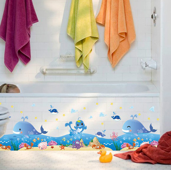 Decal Trang Trí Chân Tường Cá Voi Xanh