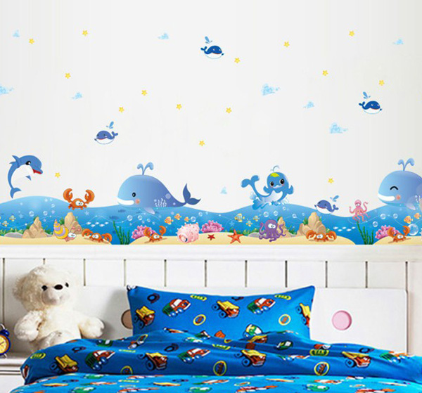 Decal Trang Trí Chân Tường Cá Voi Xanh