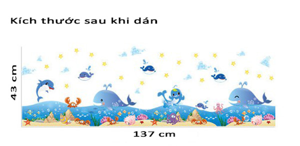 Decal Trang Trí Chân Tường Cá Voi Xanh