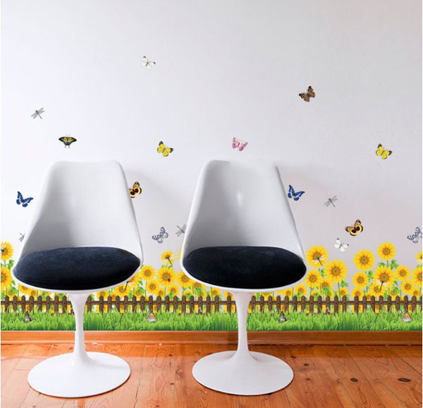 Decal Trang Trí Chân Tường Hàng Rào Hoa Hướng Dương