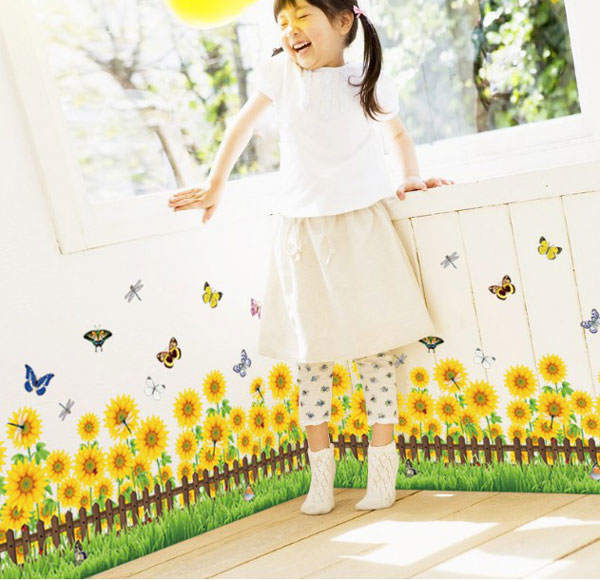 Decal Trang Trí Chân Tường Hàng Rào Hoa Hướng Dương