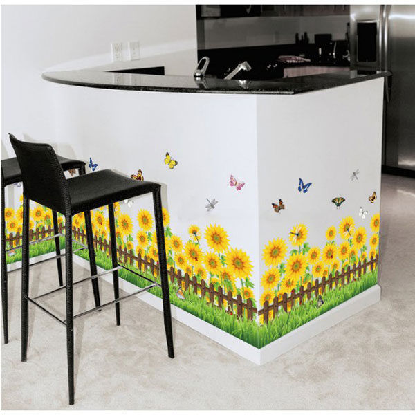Decal Trang Trí Chân Tường Hàng Rào Hoa Hướng Dương