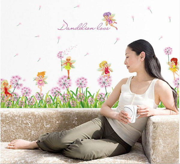 Decal Trang Trí Chân Tường Hoa Bồ Công Anh Tím