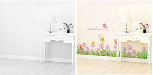 Decal Trang Trí Chân Tường Hoa Bồ Công Anh Tím
