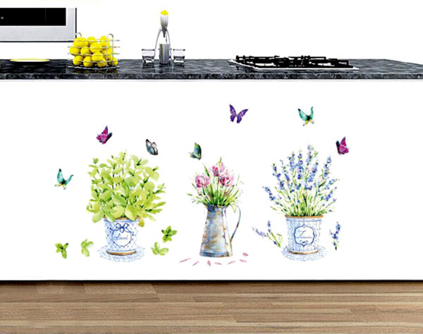 Decal Trang Trí Chậu Hoa Lớn Và Bướm