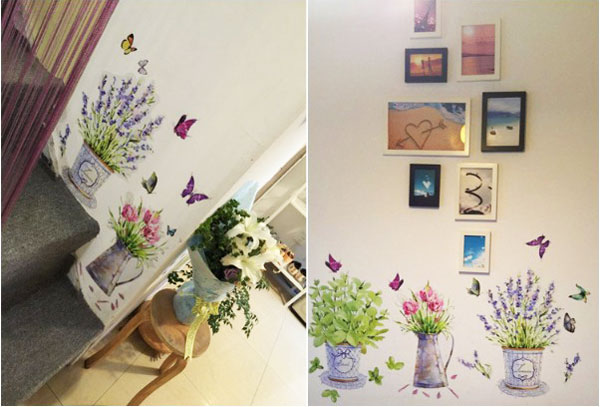 Decal Trang Trí Chậu Hoa Lớn Và Bướm