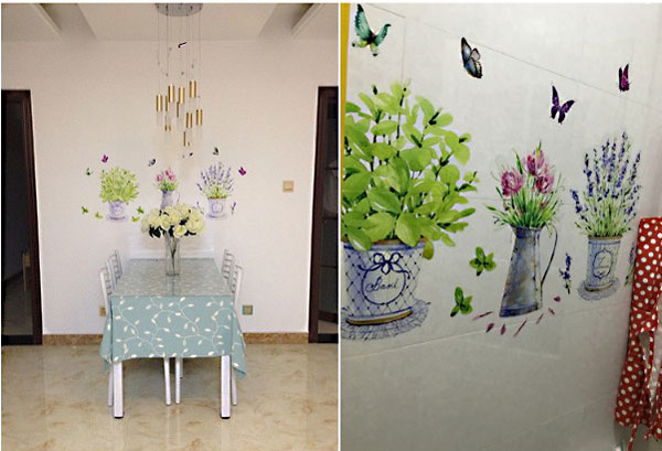 Decal Trang Trí Chậu Hoa Lớn Và Bướm