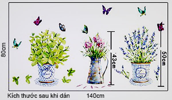 Decal Trang Trí Chậu Hoa Lớn Và Bướm
