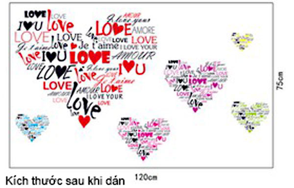 Decal Trang Trí Chữ Love Hình Trái Tim