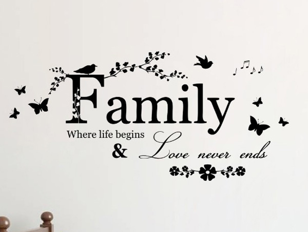 Decal Trang Trí Chữ Tiếng Anh Family Và Họa Tiết