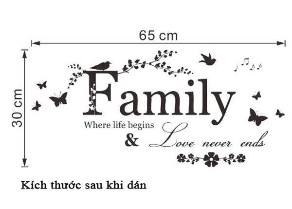 Decal Trang Trí Chữ Tiếng Anh Family Và Họa Tiết