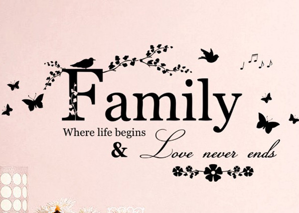 Decal Trang Trí Chữ Tiếng Anh Family Và Họa Tiết