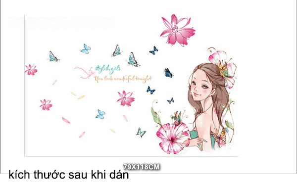 Decal Trang Trí Cô Gái Và Hoa Hồng