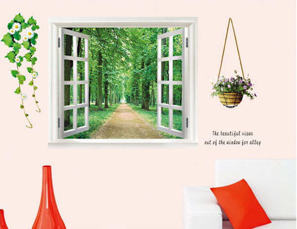 Decal Trang Trí Cửa Sổ Con Đường Và Rừng Cây