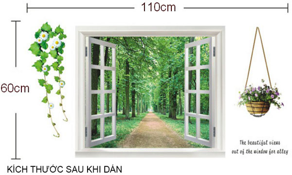 Decal Trang Trí Cửa Sổ Con Đường Và Rừng Cây