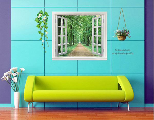 Decal Trang Trí Cửa Sổ Con Đường Và Rừng Cây