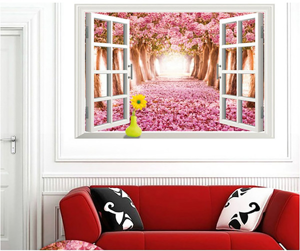 Decal Trang Trí Cửa Sổ Rừng Cây Anh Đào