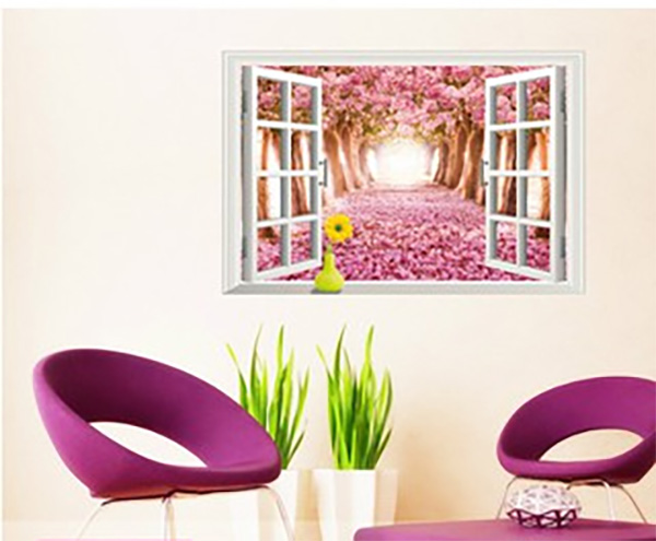 Decal Trang Trí Cửa Sổ Rừng Cây Anh Đào