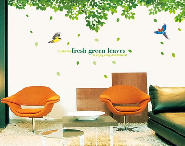 Decal Trang Trí Dàn Lá Xanh Và Chim Sắc Màu