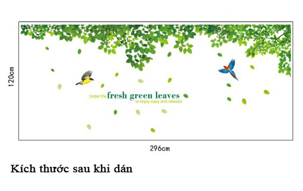 Decal Trang Trí Dàn Lá Xanh Và Chim Sắc Màu