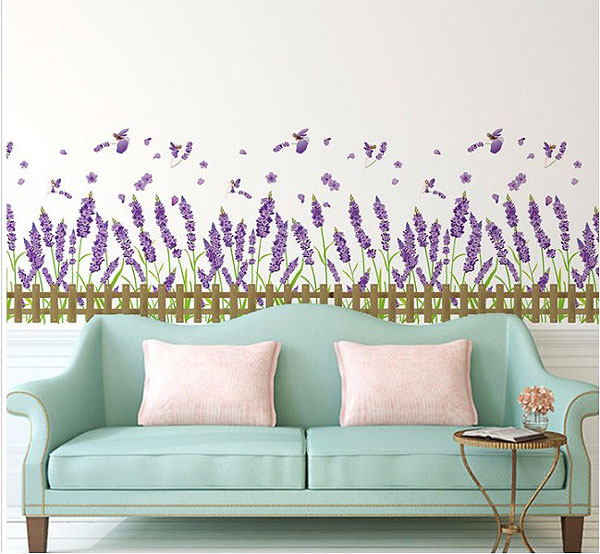 Decal Trang Trí Hàng Rào Hoa Lavander Tím
