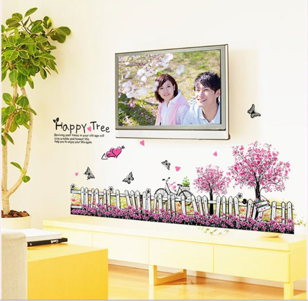 Decal Trang Trí Hàng Rào Hồng Happy Tree