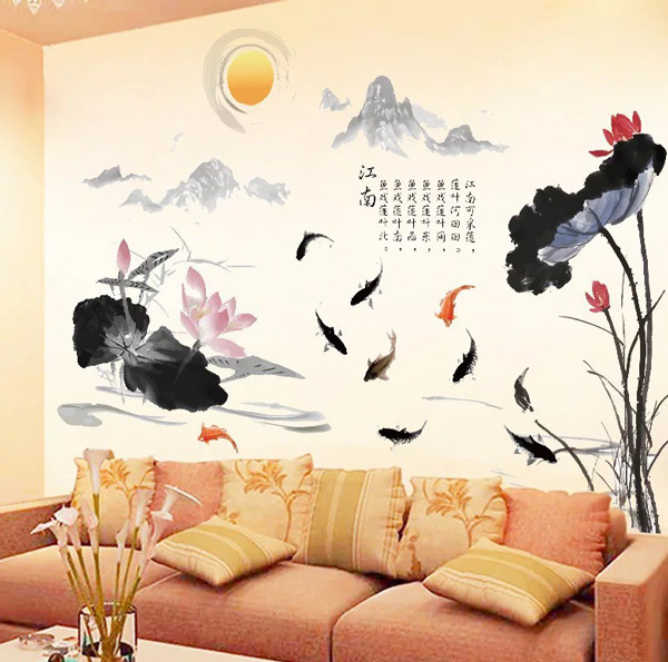 Decal Trang Trí Hồ Sen Sơn Thủy