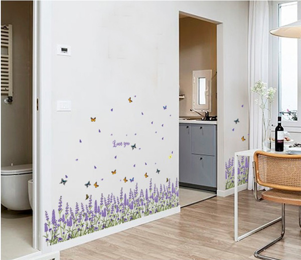 Decal Trang Trí Hoa Lavender Và Bướm