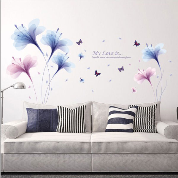 Decal Trang Trí Hoa Ly Thủy Tinh Xanh