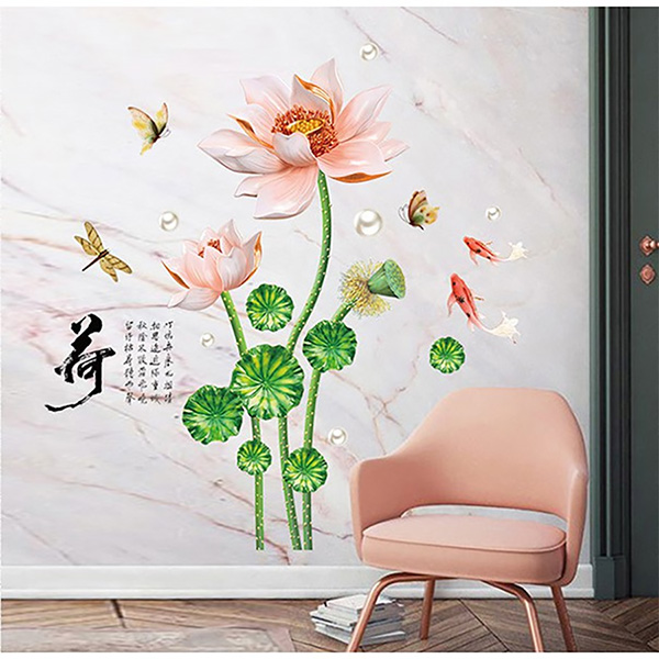 Decal Trang Trí Hoa Sen Hồng Nhạt