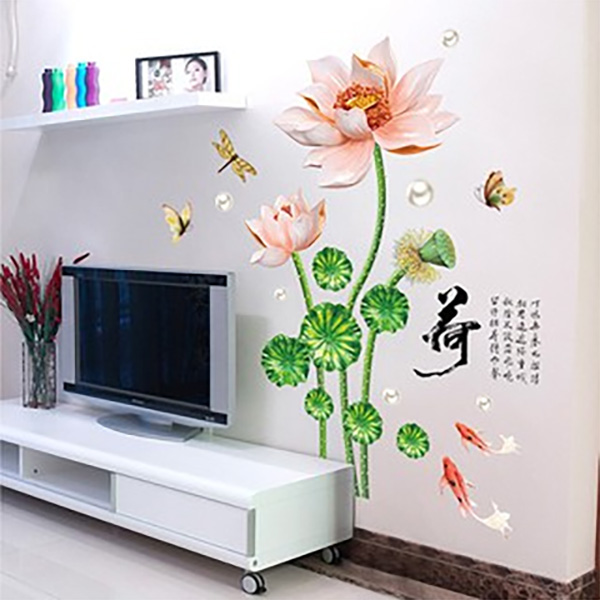 Decal Trang Trí Hoa Sen Hồng Nhạt