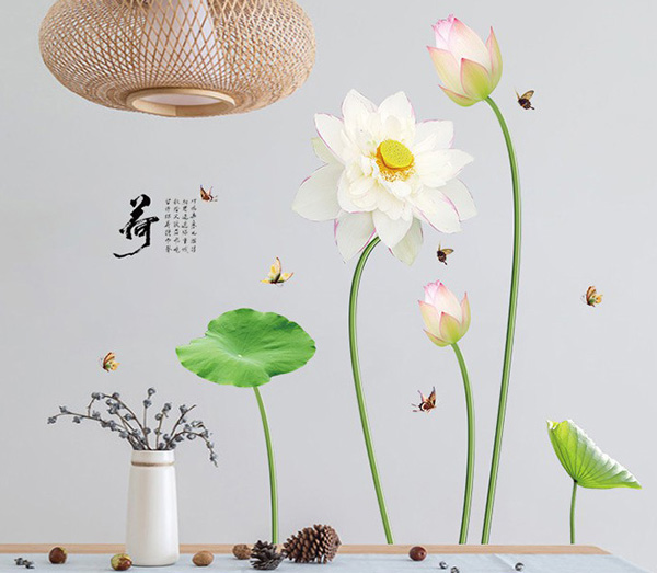 Decal Trang Trí Hoa Sen Trắng