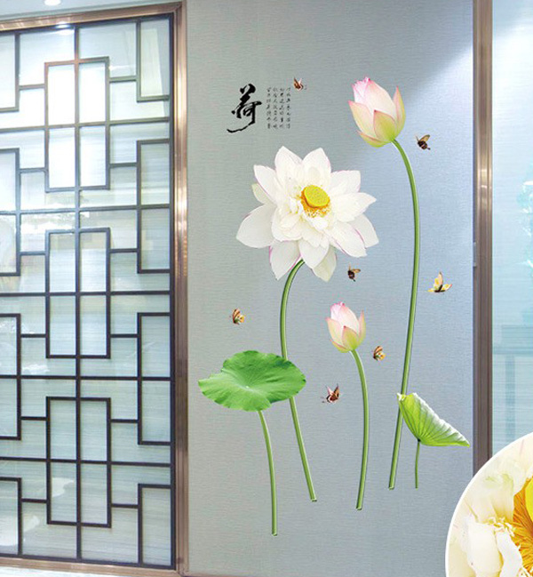 Decal Trang Trí Hoa Sen Trắng