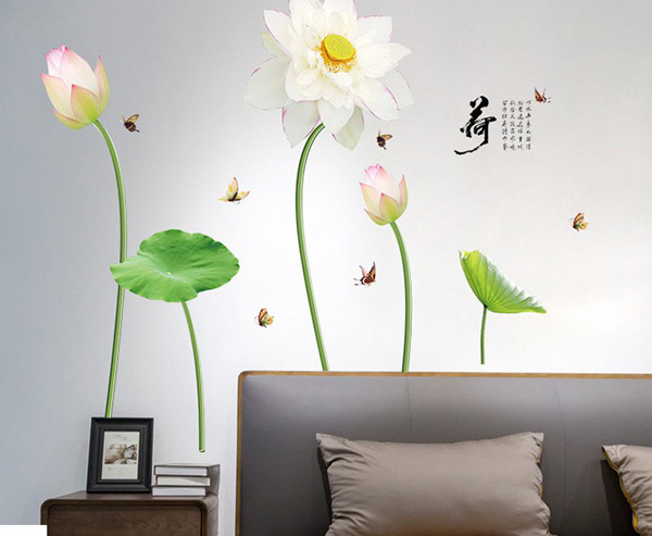 Decal Trang Trí Hoa Sen Trắng