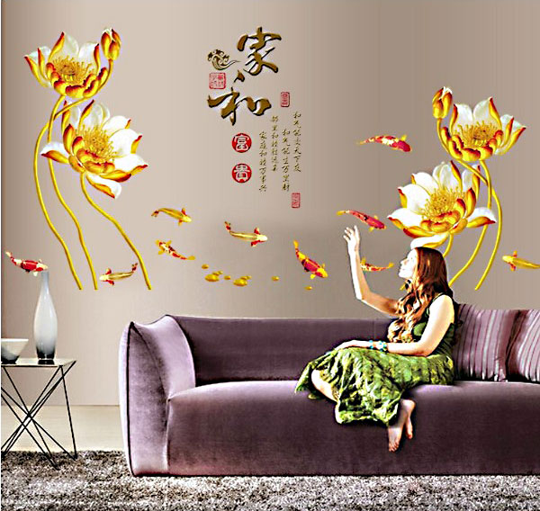 Decal Trang Trí Hoa Sen Vàng Sang Trọng