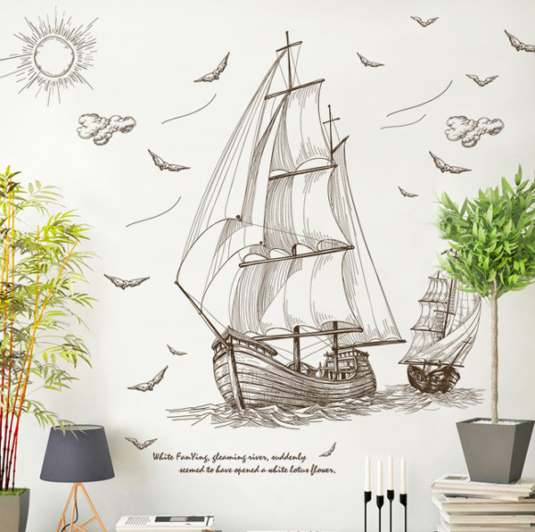 Decal Trang Trí Họa Tiết Thuyền Ra Khơi 