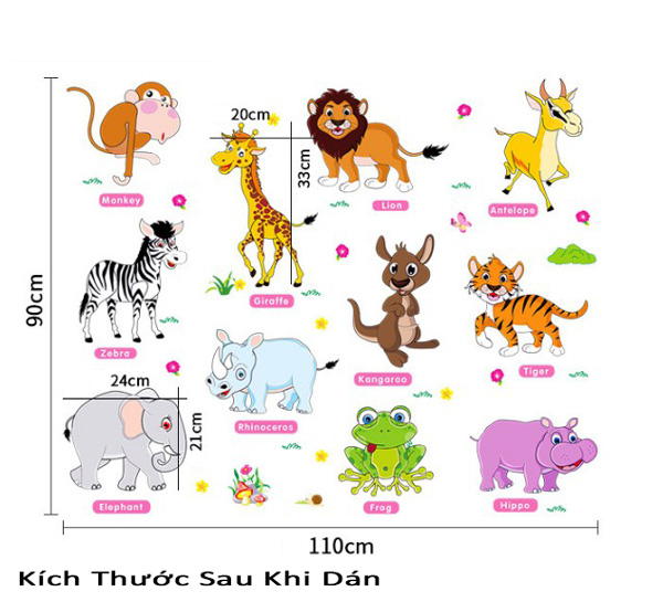 Decal Trang Trí Học Tiếng Anh Cùng Động Vật 
