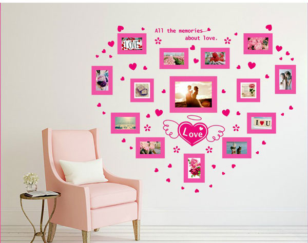 Decal Trang Trí Khung Ảnh Trái Tim Hồng