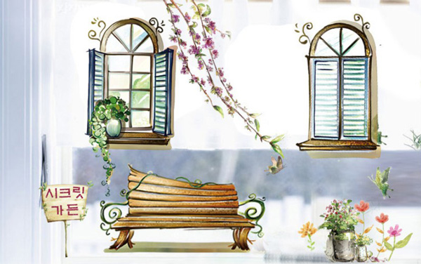 Decal Trang Trí Khung Cửa Sổ Và Ghế Gỗ