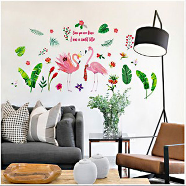 Decal Trang Trí Lá Xanh Và Hồng Hạc