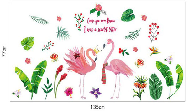 Decal Trang Trí Lá Xanh Và Hồng Hạc